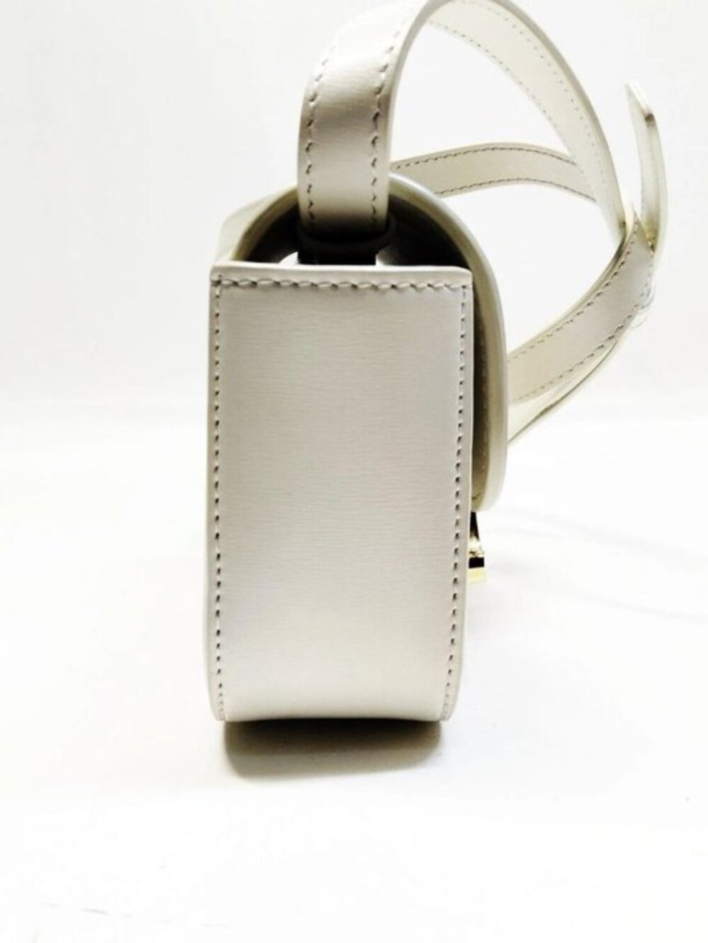 Authentic Celine Triomphe Small Shoulder Bag White Leather Gold Logo Crossbody - Picture 5 of 16